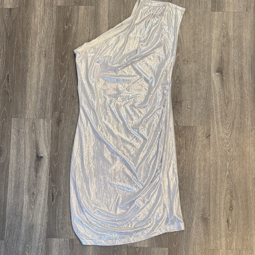 Grace Karin One-Shoulder Shimmering Silver Dress